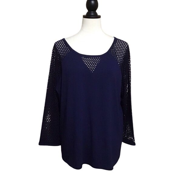 Cato Woman Navy Net Sleeves Top 18/20 - Picture 1 of 7